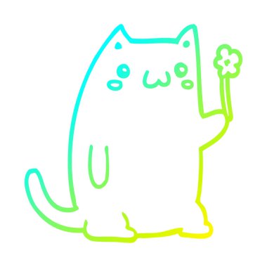 soğuk degrade çizgi çizim çiçek ile sevimli karikatür kedi