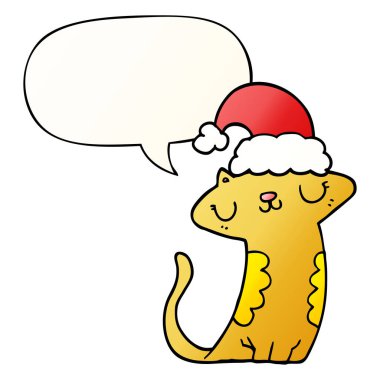 sevimli karikatür kedi smoo noel şapka ve konuşma balonu giyen