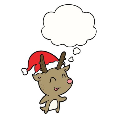 karikatür noel geyiği ve düşünce balonu
