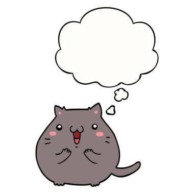 mutlu karikatür kedi ve düşünce balonu