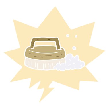 retro tarzda karikatür ovma fırça ve konuşma balonu