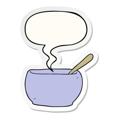 karikatür çorba kase ve konuşma kabarcık etiket