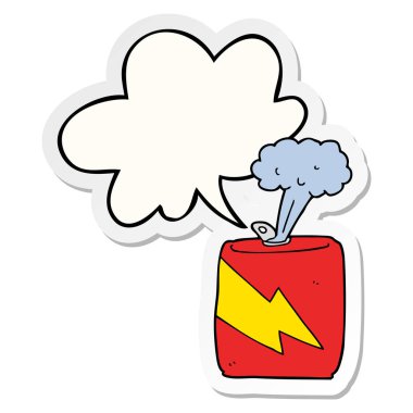 karikatür soda can ve konuşma kabarcık etiket