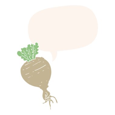 retro tarzında karikatür kök sebze ve konuşma balonu
