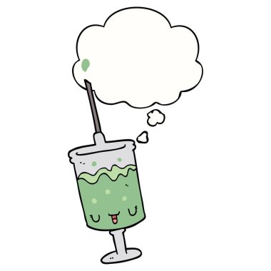 karikatür şırınga ve düşünce balonu