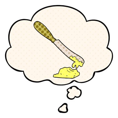 çizgi roman tereyağı ve düşünce balonu yayılan karikatür bıçak 