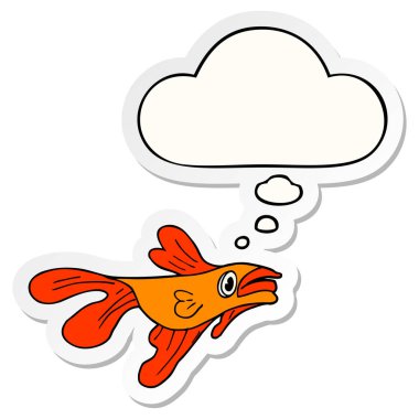 karikatür mücadele balık ve baskılı bir etiket olarak kabarcık düşünce