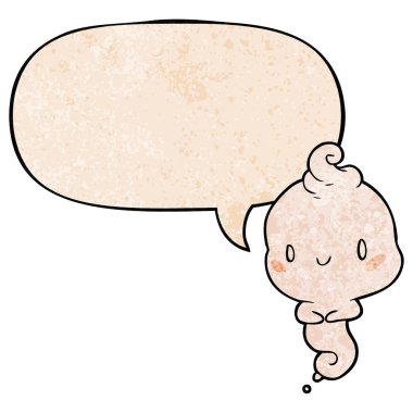 retro doku tarzında sevimli karikatür hayalet ve konuşma balonu