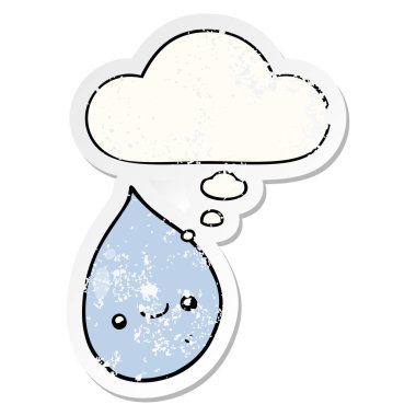 karikatür yağmur damlası ve sıkıntılı yıpranmış etiket olarak kabarcık düşünce