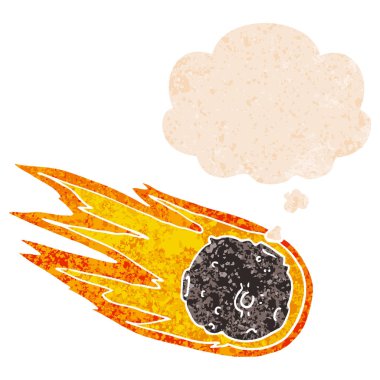 retro dokulu tarzda karikatür kuyruklu yıldız ve düşünce balonu