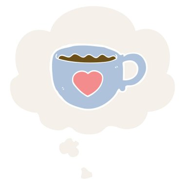 Ben kahve karikatür fincan seviyorum ve retro tarzında kabarcık düşündüm