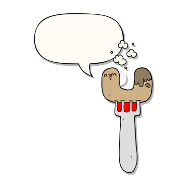 çatal ve konuşma kabarcık etiket karikatür sosis