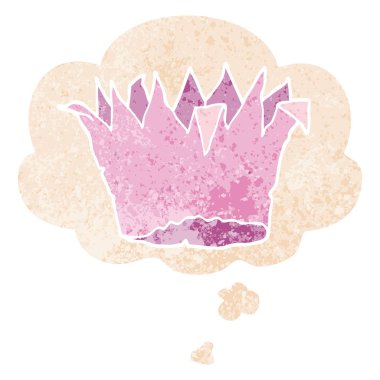 retro dokulu tarzda karikatür kağıt taç ve düşünce balonu