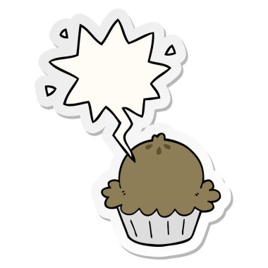 sevimli karikatür pasta ve konuşma kabarcık etiket