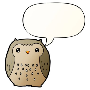 pürüzsüz degrade tarzında sevimli karikatür baykuş ve konuşma balonu