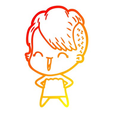 sıcak degrade çizgi çizim mutlu karikatür hipster kız