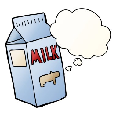 karikatür süt kartonu ve pürüzsüz degrade tarzında düşünce balonu