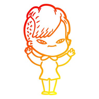 hipster haircu ile sevimli karikatür kız çizim sıcak degrade çizgi çizim