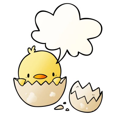 pürüzsüz yumurta ve konuşma balonu yumurtadan sevimli karikatür civciv