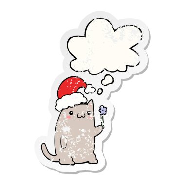 sevimli karikatür noel kedi ve sıkıntılı bir wo olarak kabarcık düşündüm