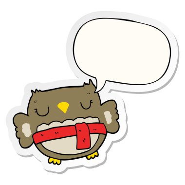 karikatür baykuş ve konuşma kabarcık etiket