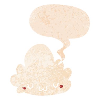 retro dokulu tarzda sevimli karikatür bulut ve konuşma balonu