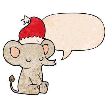 retro doku tarzında sevimli noel fil ve konuşma balonu