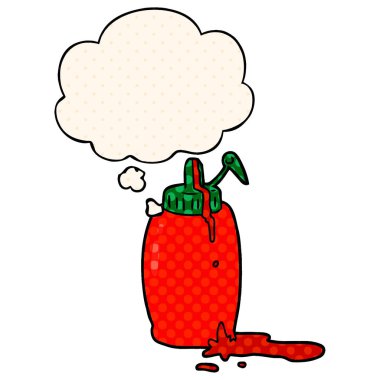 çizgi film ketçap şişe ve çizgi roman tarzında düşünce balonu