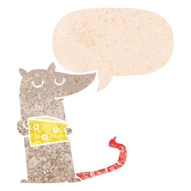 retro dokulu st peynir ve konuşma balonu ile karikatür fare