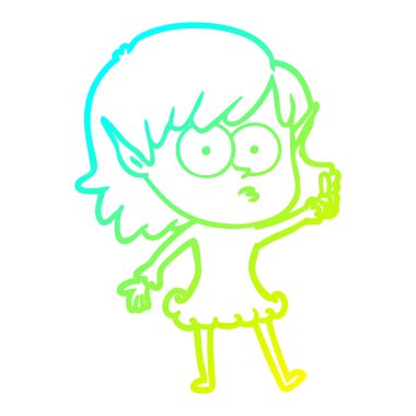 soğuk degrade çizgi çizim karikatür şok elf kız