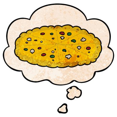 karikatür pizza ve grunge doku desen tarzında düşünce balonu
