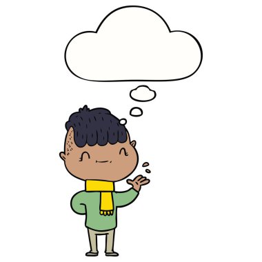 karikatür dostu çocuk ve düşünce balonu