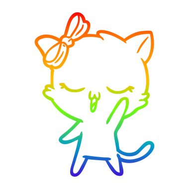 gökkuşağı gradyan çizgi çizim karikatür kedi baş wavin üzerinde yay ile