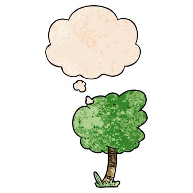 karikatür ağacı ve grunge doku desen tarzında düşünce balonu
