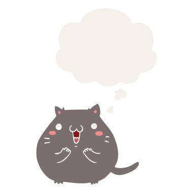 mutlu karikatür kedi ve retro tarzında kabarcık düşünce