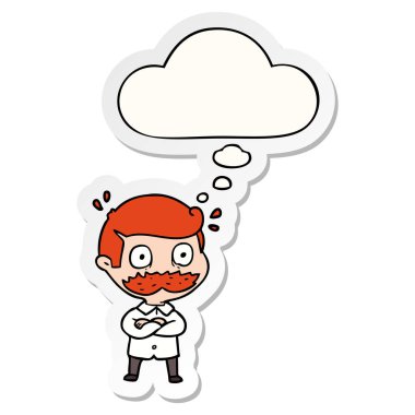 bıyık lı çizgi film adamı şok ve bir printe olarak kabarcık düşünce