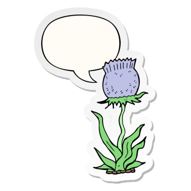 karikatür vahşi çiçek ve konuşma kabarcık etiket