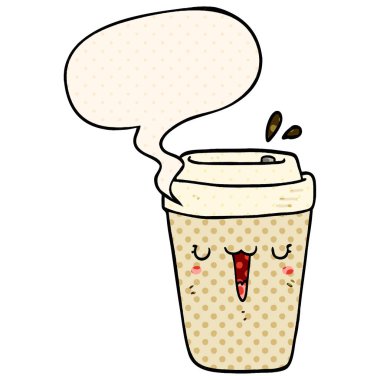 çizgi roman tarzında karikatür kahve fincanı ve konuşma balonu