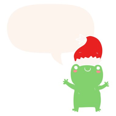 retro tarzında sevimli noel kurbağa ve konuşma balonu