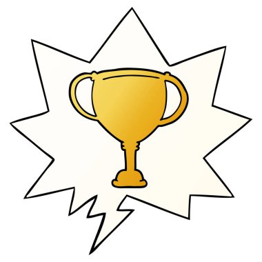 düzgün degrade tarzında karikatür spor kupa ve konuşma balonu