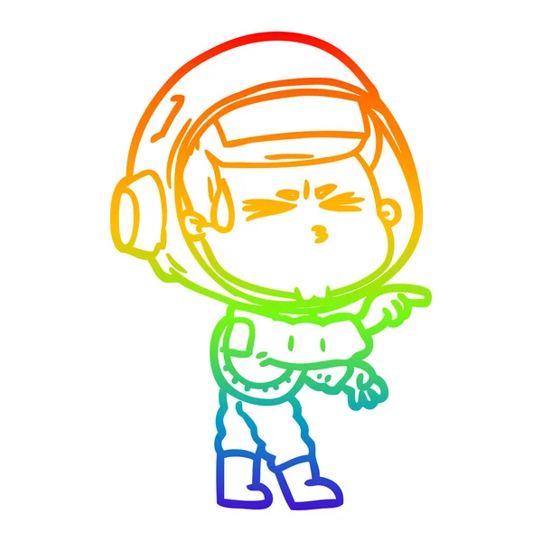 Rainbow gradient line drawing cartoon stressed astronaut — Stock Vector