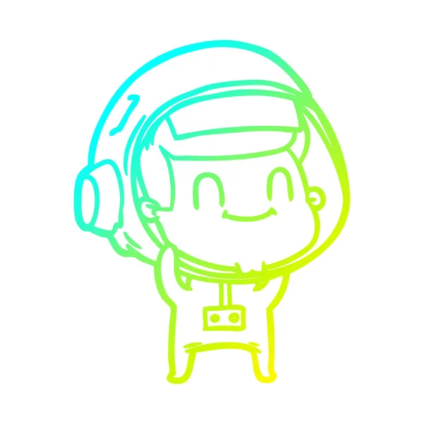 冷たいグラデーションラインは幸せな漫画の宇宙飛行士の男を描く — ストックベクタ