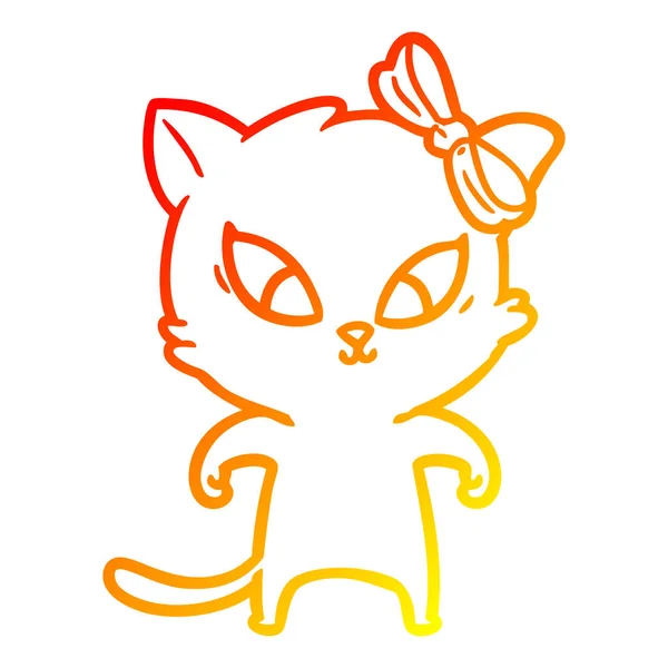 Línea de gradiente caliente dibujo dibujos animados gato — Archivo Imágenes Vectoriales