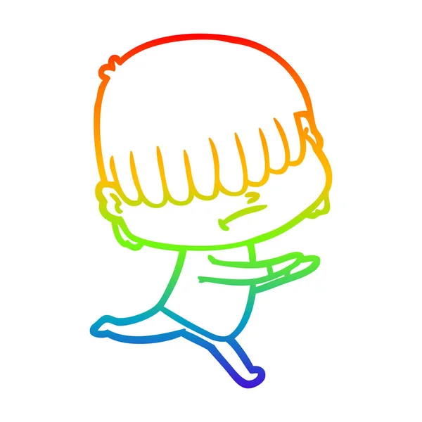Ουράνιο τόξο κλίση γραμμή σχέδιο καρτούν αγόρι με ακατάστατα μαλλιά — Διανυσματικό Αρχείο