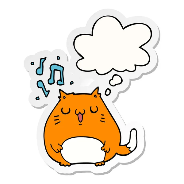 Мультяшный кот поет и думает пузырь как наклейка — стоковый вектор