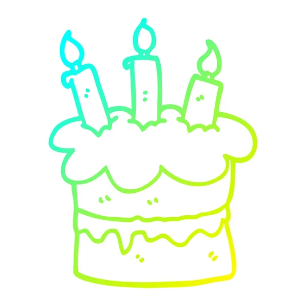 冷たいグラデーションライン描画漫画の誕生日ケーキ — ストックベクタ