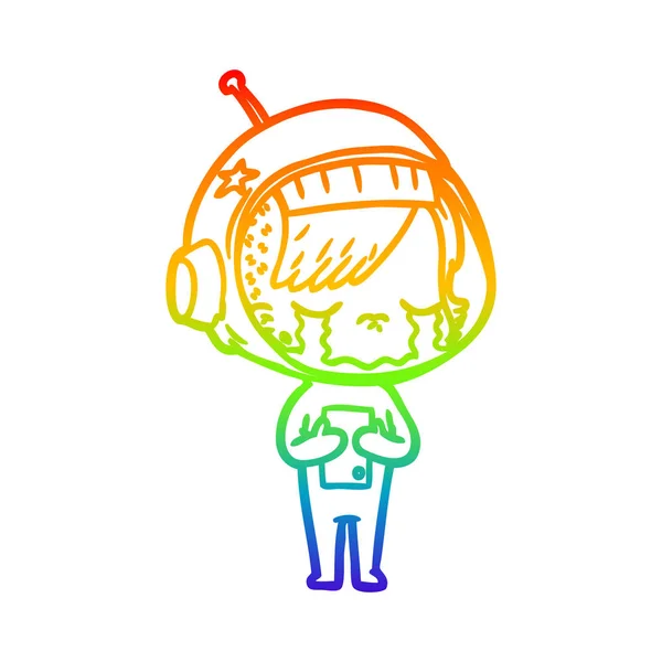 Rainbow gradient ligne dessin dessin animé pleurer astronaute fille — Image vectorielle