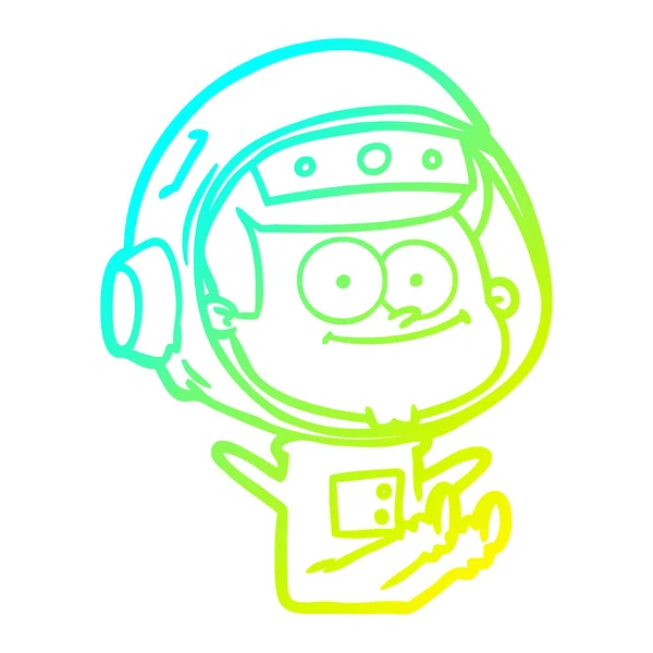 冷たいグラデーションラインは幸せな宇宙飛行士の漫画を描く — ストックベクタ