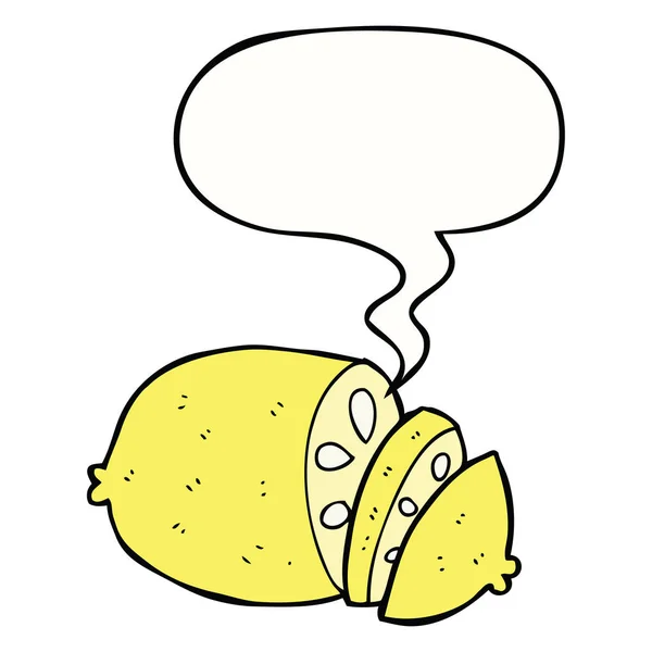 Karikatur in Scheiben geschnitten Zitrone und Sprechblase — Stockvektor