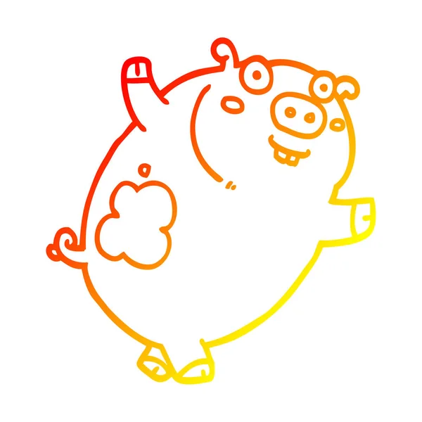 Warm gradient line drawing funny cartoon pig — Stock Vector